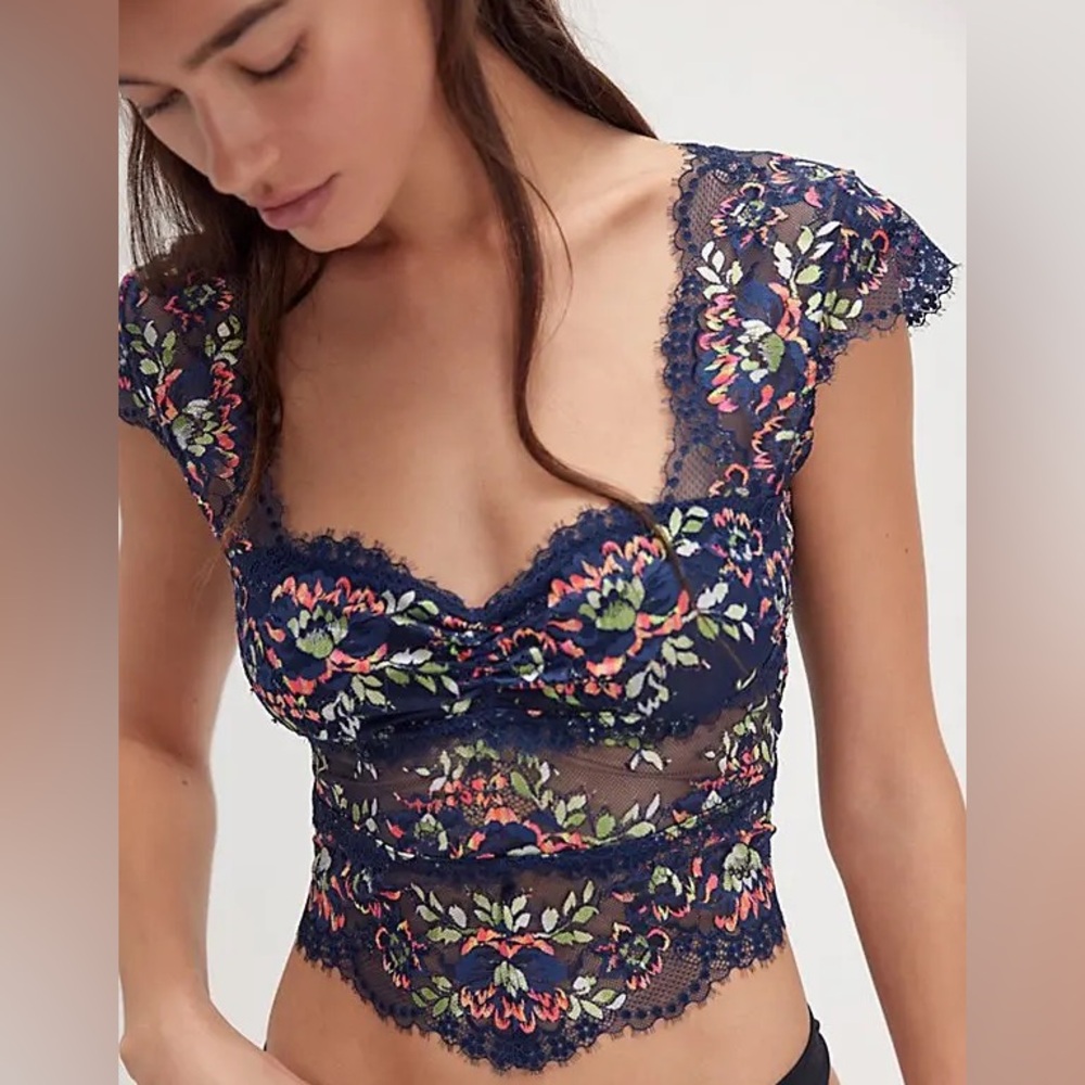 NWT Free People Garden Party Lace Tee